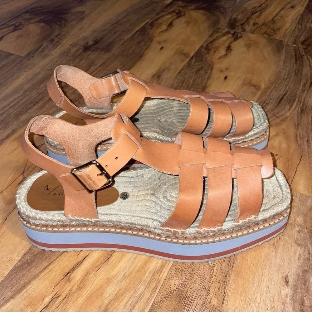 Anthropologie Women Sporty Platform Leather Tan Espadrille  Shoes Sz 8.5 - Picture 2 of 9
